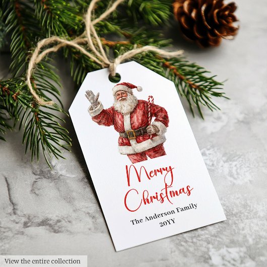 Klassieke Kerstman Waterverf Moderne Kerstkaart Cadeaulabel