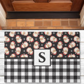 Klassieke Kerstman Zwarte Gingham Monogram Kerstmi Deurmat