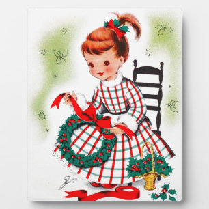 Klassieke kerstmeisjes met grote linten fotoplaat
