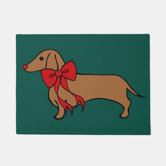 Klassieke Kerstminiatuur Dackel Puppy Deurmat (Voorkant)