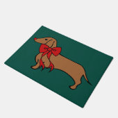 Klassieke Kerstminiatuur Dackel Puppy Deurmat (Schuin)