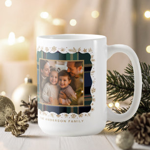 Klassieke Kerstmis Blauw Geruite Foto Sjabloon ID1 Koffiemok
