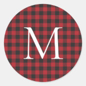 Klassieke Kerstmis Buffalo Plaid Aangepaste Monogr Ronde Sticker (Voorkant)