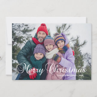 Klassieke Kerstmis Calligrafie Familie Foto Feestdagenkaart