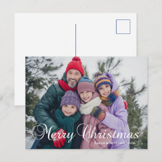 Klassieke Kerstmis Calligrafie Familie Foto Feestdagenkaart