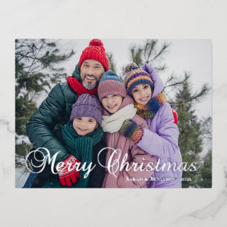 Klassieke Kerstmis Calligrafie Familie Foto Folie Feestdagen Briefkaart