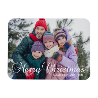 Klassieke Kerstmis Calligrafie Familie Foto Magneet