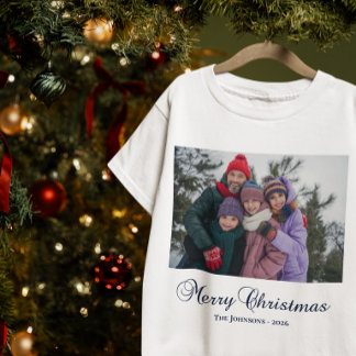 Klassieke Kerstmis Calligrafie Familie Foto Tri-Blend Shirt