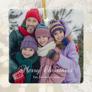 Klassieke Kerstmis Calligrafie Foto's Keramisch Ornament