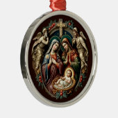 Klassieke Kerstmis Geboorte Scène Metal Ornament (Rechts)