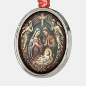 Klassieke Kerstmis Geboorte Scène Metal Ornament (Links)