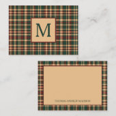 Klassieke Kerstmis geruite rode en groene monogram Notitiekaartje (Voorkant / Achterkant)