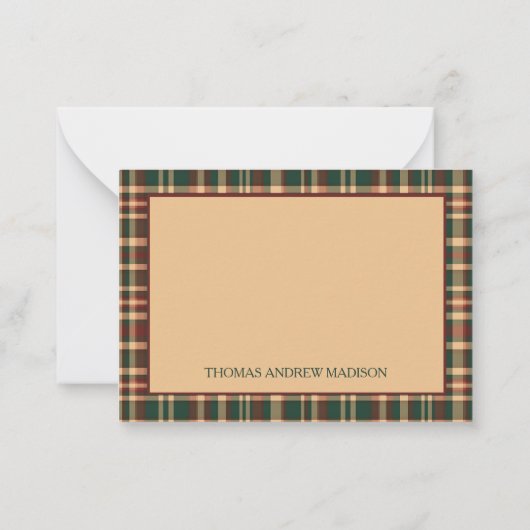 Klassieke Kerstmis geruite rode en groene monogram Notitiekaartje (Achterkant)