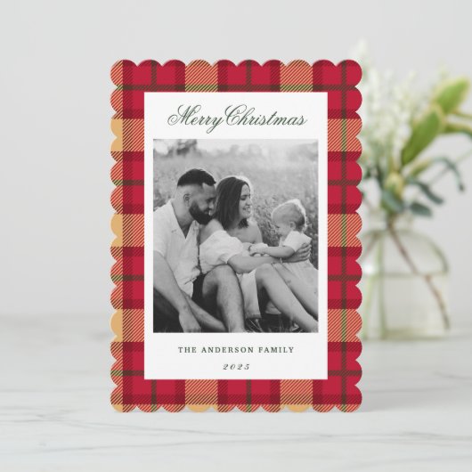 Klassieke Kerstmis gespeeld tweezijdige familiefot Feestdagenkaart (Staand voorkant)