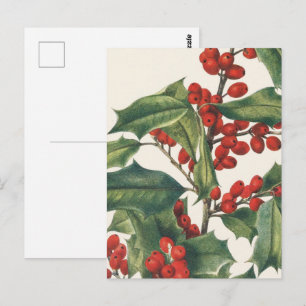 Klassieke Kerstmis Hulst met Rode Bessen Kunst Briefkaart