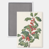 Klassieke Kerstmis Hulst met Rode Bessen Kunst Magneet (Voorkant / Achterkant)