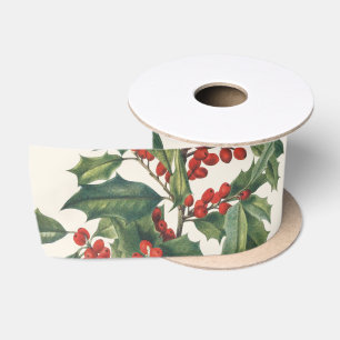 Klassieke Kerstmis Hulst met Rode Bessen Kunst Satijnen Lint