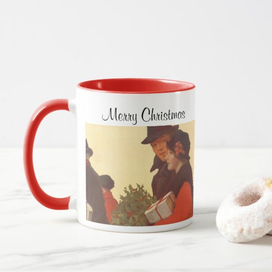 Klassieke Kerstmis, Liefde en Romantiek Cadeaushop Mok (Met donut)