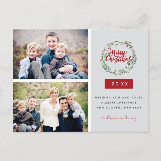 Klassieke kerstmis met twee foto's op maat briefkaart (Voorkant)