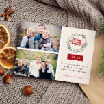 Klassieke kerstmis met twee foto's op maat briefkaart<br><div class="desc">Klassiek vakantiekaartontwerp met een winterbloemen- en bessenkrans en twee foto's sjabloon op een bleke roze achtergrond. Briefkaart reverse kan volledig worden aangepast met een bericht en afzender adres. Het is de perfecte manier om feestvreugde en creëer blijvende herinneringen voor uw dierbaren te verspreiden. Fotografie © Kate Williams: https://www.flickr.com/people/kate_williams/ en verzorgd...</div>