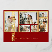 Klassieke Kerstmis Multi Photo Family Folie Feestdagenkaart (Voorkant)