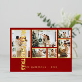 Klassieke Kerstmis Multi Photo Family Folie Feestdagenkaart (Staand Voorkant)