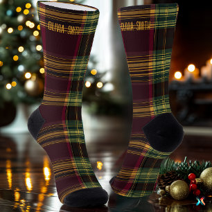Klassieke Kerstmis Plaid – Op Maat Burgundy & Groe Sokken