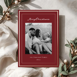Klassieke Kerstmis Rood en Goud Kader Familie Foto Folie Feestdagenkaart