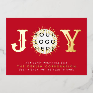 Klassieke Kerstmis Rood GOLD JOY Business LOGO Folie Feestdagenkaart