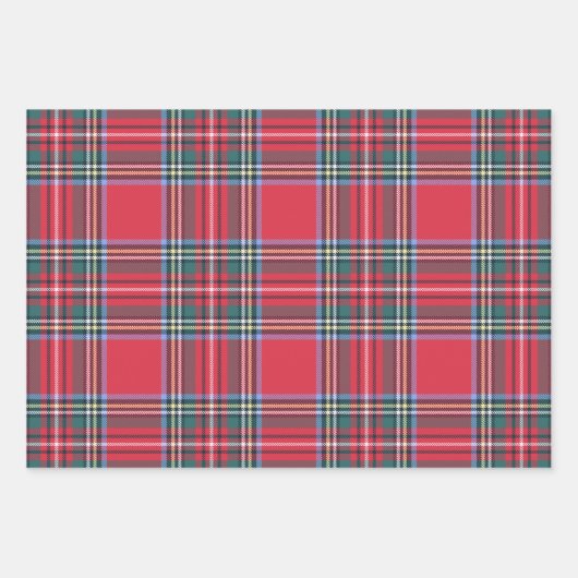 Klassieke Kerstmis Schotse Tartan Pset Trio Inpakpapier Vel (Voorkant)