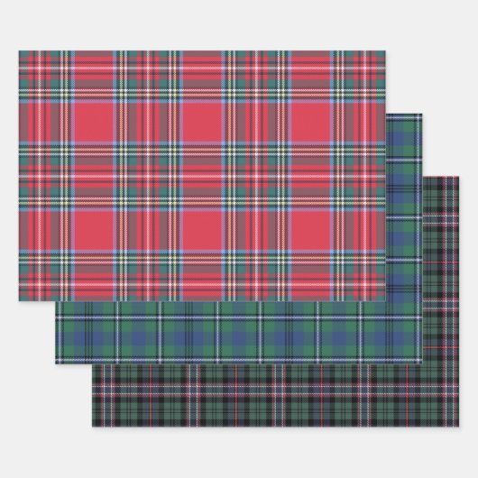 Klassieke Kerstmis Schotse Tartan Pset Trio Inpakpapier Vel (Set)