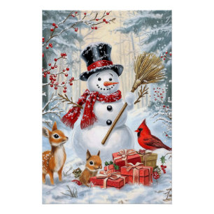 Klassieke Kerstmis Sneeuwman & Woodland Friends Ar Perfect Poster