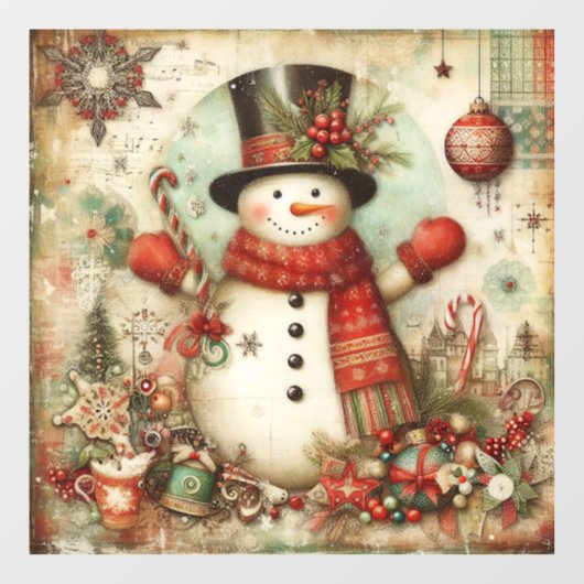 Klassieke Kerstmis Snowman Window Cling Raamsticker (Vel)
