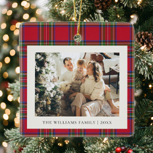 Klassieke Kerstmis Tartan Schotse Ruit Familie Fot Keramisch Ornament