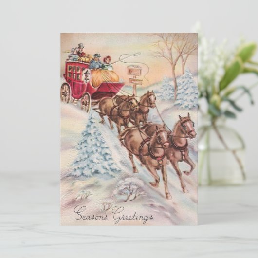 Klassieke Kerstmis Winter Postkoets Feestdagenkaart (Staand voorkant)