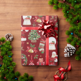 Klassieke Kerstmotieven Kerstman Bells Vakantie Cadeaupapier