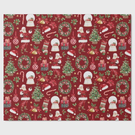 Klassieke Kerstmotieven Kerstman Bells Vakantie Cadeaupapier (Vlak)