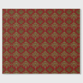 Klassieke kerstomwikkeling Damask Red Green Cadeaupapier (Vlak)
