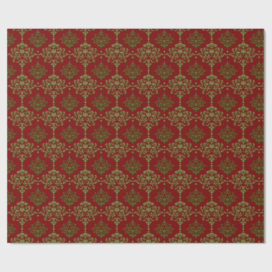 Klassieke kerstomwikkeling Damask Red Green Cadeaupapier (Vlak)