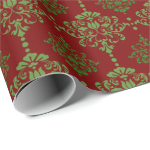 Klassieke kerstomwikkeling Damask Red Green Cadeaupapier