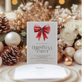 Klassieke Kerstparty-uitnodiging met Rode Strik Feestdagenkaart