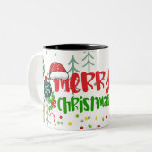 Klassieke kerstpictogrammen tweekleurige koffiemok (Voorkant links)