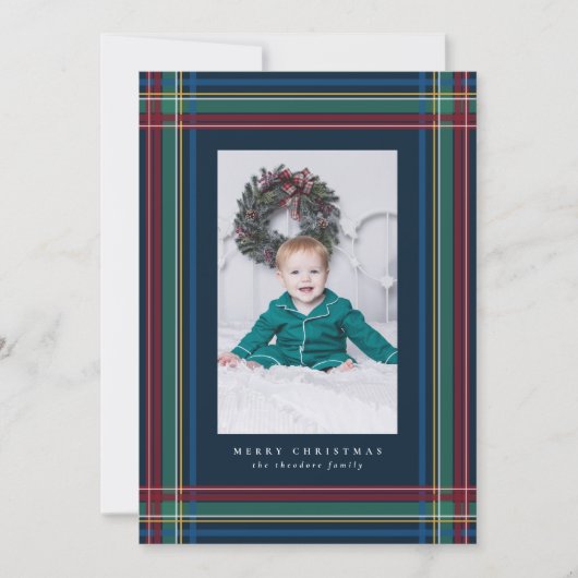 Klassieke kerstplaid foto feestdagenkaart (Voorkant)