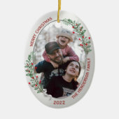 Klassieke kerstPlanten Silver Lijst Foto Keramisch Ornament (Voorkant)