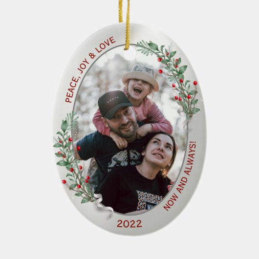 Klassieke kerstPlanten Silver Lijst Foto Keramisch Ornament (Achterkant)