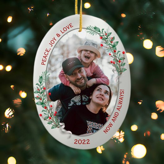 Klassieke kerstPlanten Silver Lijst Foto Keramisch Ornament