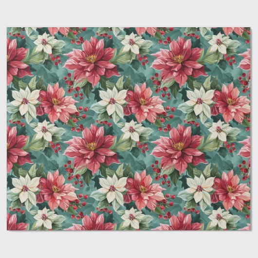 Klassieke kerstpunsettia cadeaupapier (Vlak)