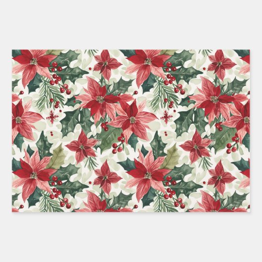 Klassieke kerstpunsettia inpakpapier vel (Voorkant 3)