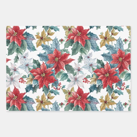 Klassieke kerstpunsettia inpakpapier vel (Voorkant 2)