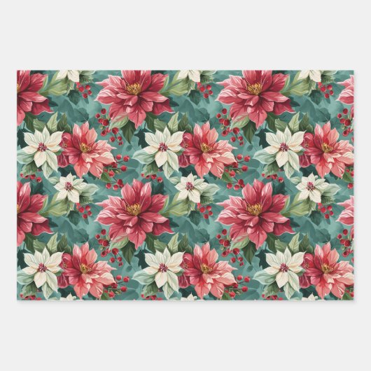 Klassieke kerstpunsettia inpakpapier vel (Voorkant)